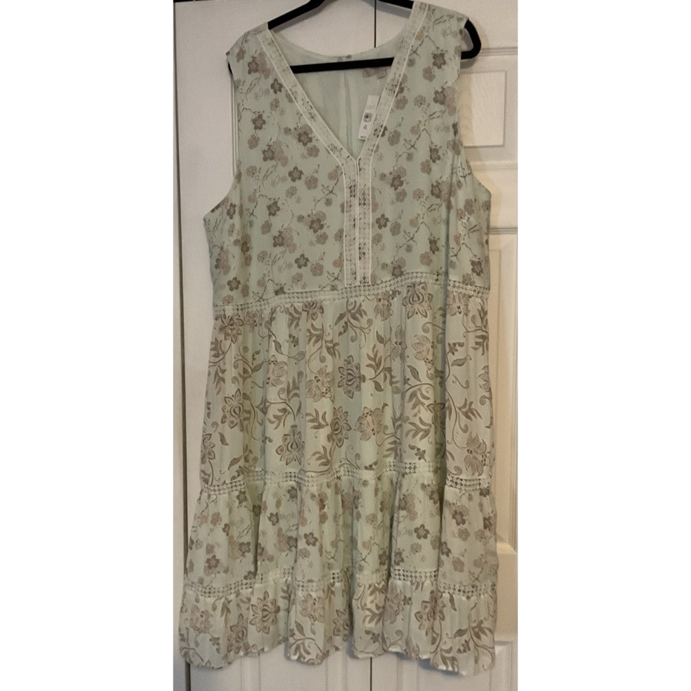 Loft Plus Mint Green Peach Floral Vneck Summer Dress Size 24‎ NEW